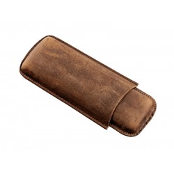 Szivartok 2 szivar részére - antik barna, bivalybőr, Robusto (17cm)