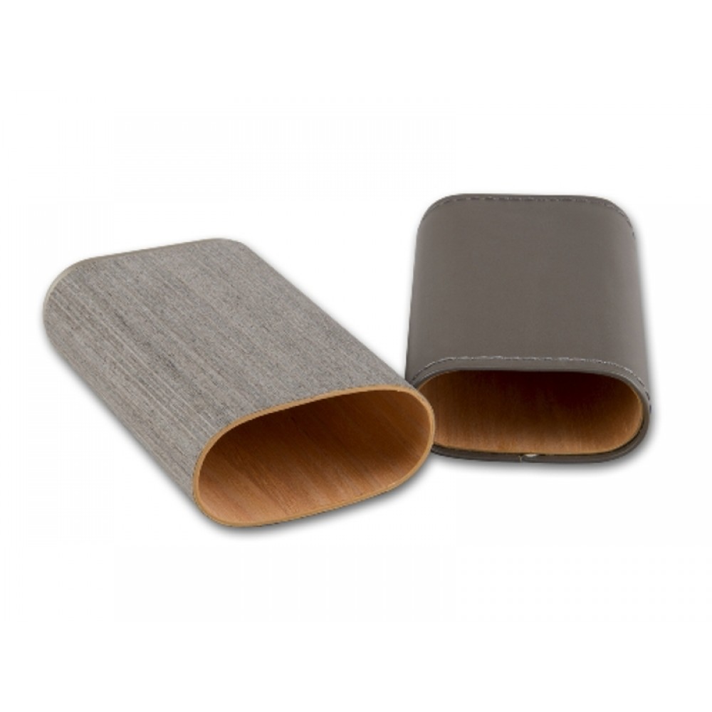 Szivartok - 3 szivar részére, fémdíszítésű szürke bőr (14-19x3cm)