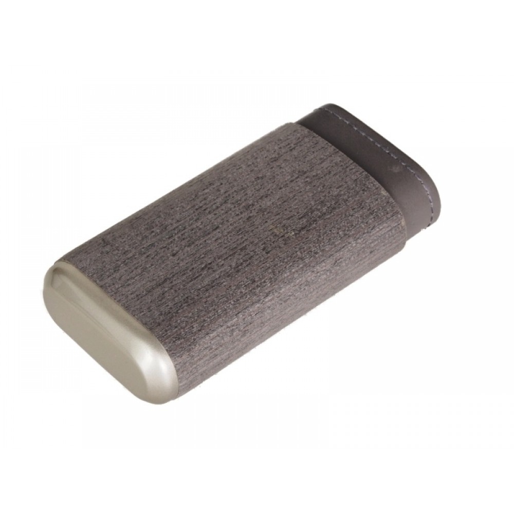 Szivartok - 3 szivar részére, fémdíszítésű szürke bőr (14-19x3cm)