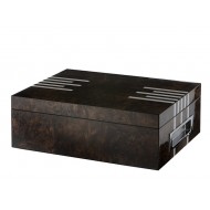 Humidor 50 szál szivar részére, spanyol cédrusfa szivar doboz, párásítóval, hygrométerrel - lakkozott barna ezüst csíkokkal