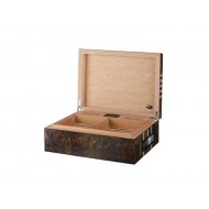 Humidor 50 szál szivar részére, spanyol cédrusfa szivar doboz, párásítóval, hygrométerrel - lakkozott barna ezüst csíkokkal