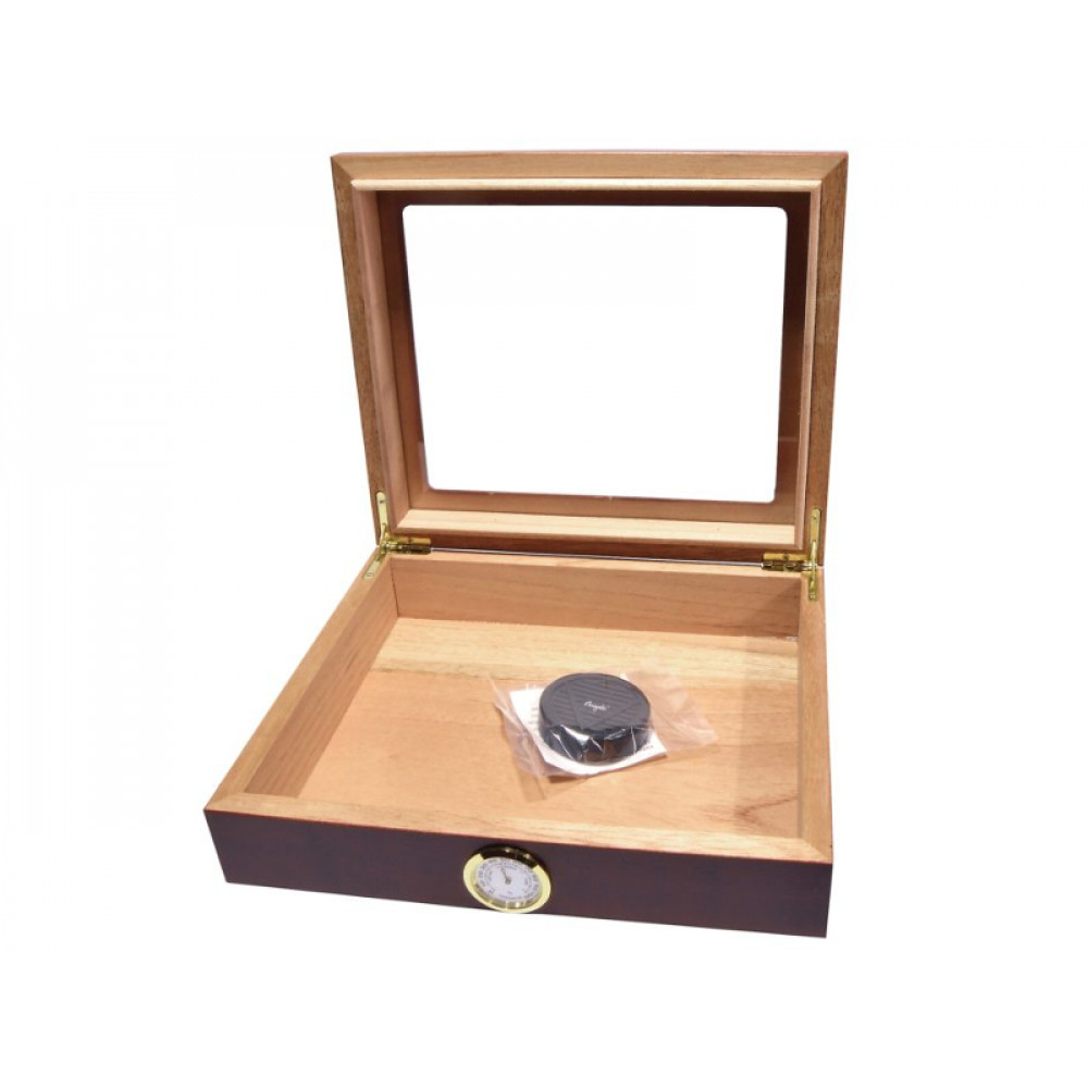 Humidor 30 szál szivar részére, cédrusfa szivar doboz, üvegtető, párásítóval, hygrométerrel - bordó, Angelo