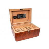 Humidor 80 szivar részére, spanyol cédrusfa, barna színű szivar doboz, párásítóval, hygrometerrel - Exkluzív!