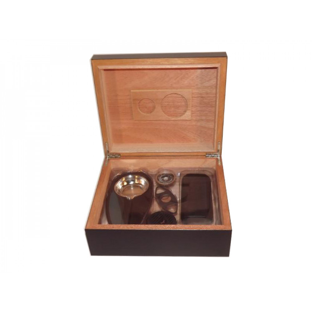 Humidor 40 szál szivar részére, spanyol cédrusfa szivar tároló doboz, párásítóval, hygrométerrel - fekete + AJÁNDÉK szett!