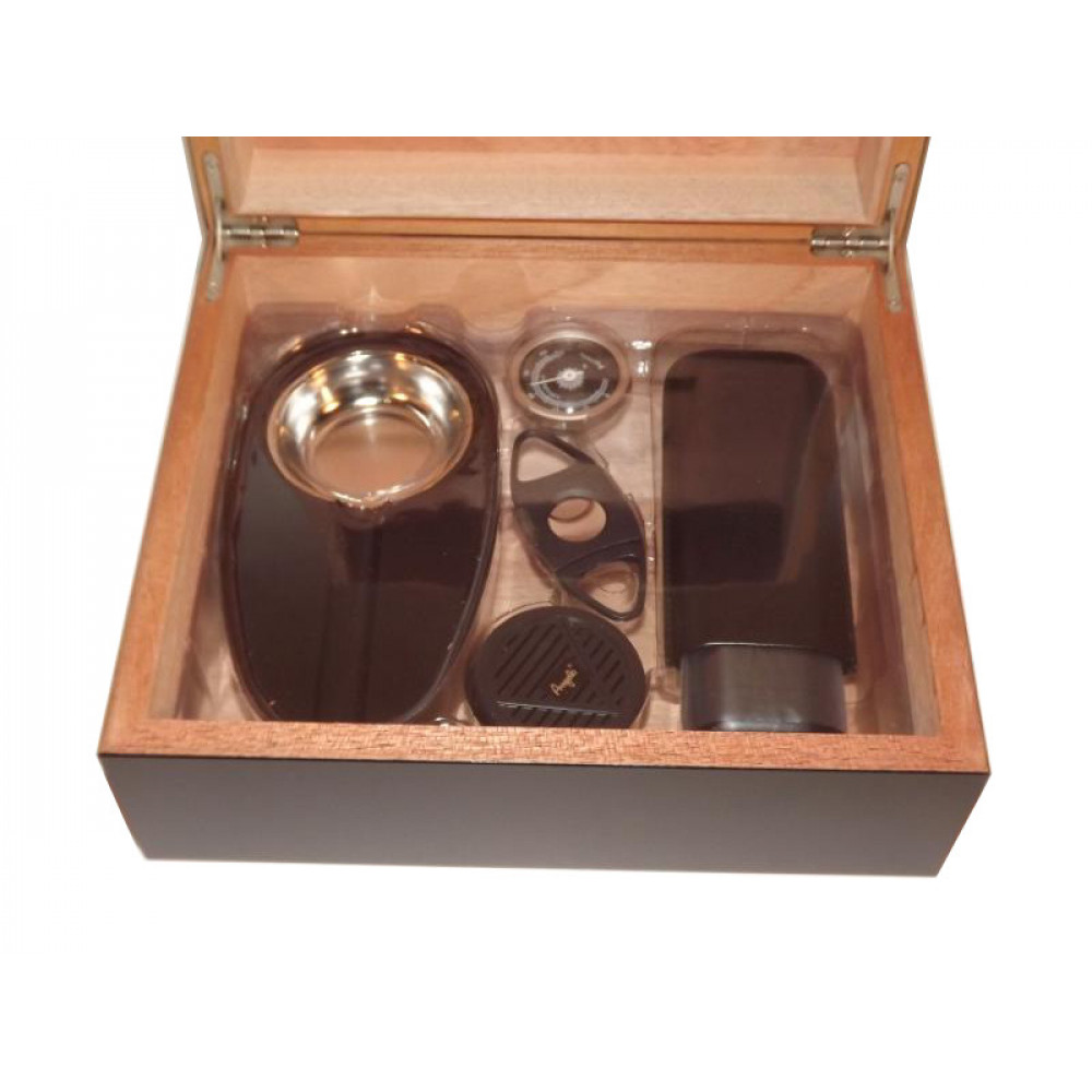 Humidor 40 szál szivar részére, spanyol cédrusfa szivar tároló doboz, párásítóval, hygrométerrel - fekete + AJÁNDÉK szett!