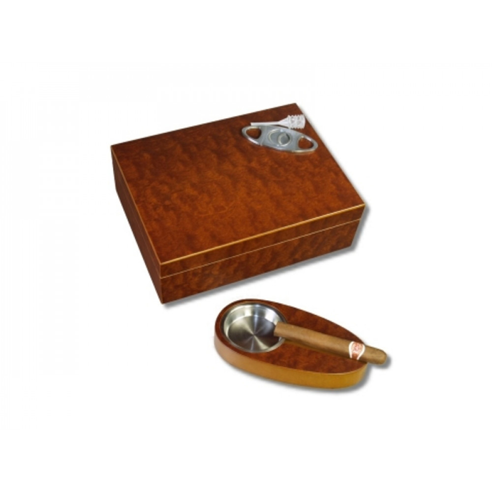 Humidor 30 szál szivar részére - cédrusfa szivardoboz, párásítóval, hygrométerrel - barna + AJÁNDÉK szett!