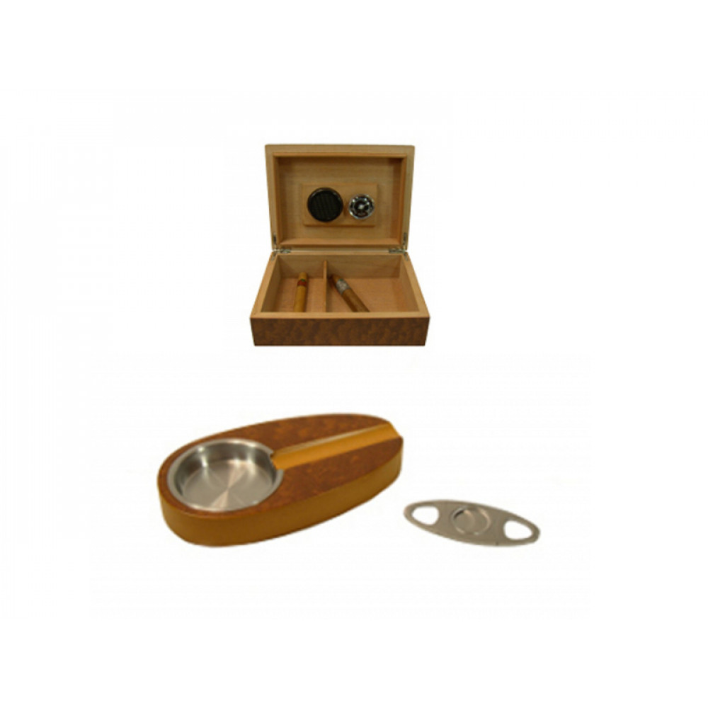 Humidor 30 szál szivar részére - cédrusfa szivardoboz, párásítóval, hygrométerrel - barna + AJÁNDÉK szett!