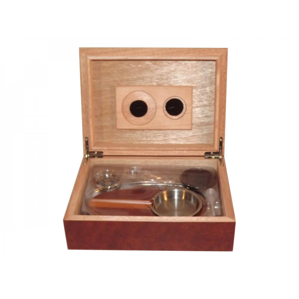 Humidor 30 szál szivar részére - cédrusfa szivardoboz, párásítóval, hygrométerrel - barna + AJÁNDÉK szett!