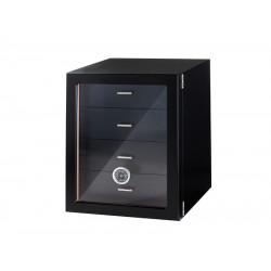Humidor szekrény 80 szivar részére, fekete színű, 4 fókkal, külső hygrometer, üveg ajtó - Angelo
