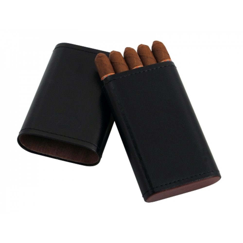 Cigarillo tok 5 szivarka részére - fekete bőr (100x55x16mm)