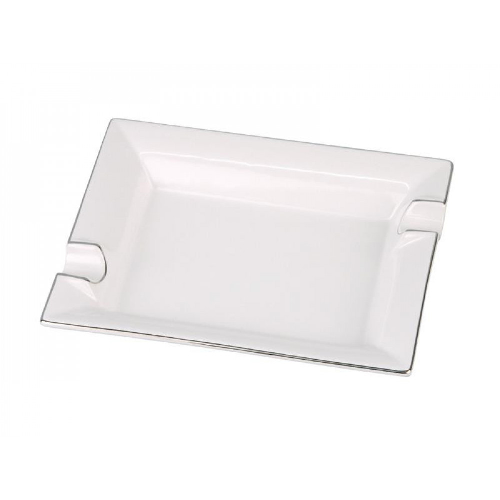 Szivar hamutál - Porcelán, fehér ezüst szegélyes (21x17cm)