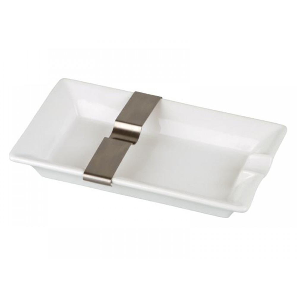 Szivar hamutál - Porcelán, fehér - fém szivartartó betéttel