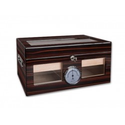 Humidor Exkluzív, 80-100 szál szivar részére, üveges, cédrus szivar tároló doboz, hygrométerrel, párásítóval - Achenty!