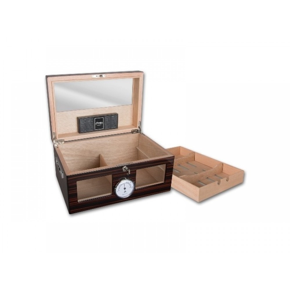 Humidor Exkluzív, 80-100 szál szivar részére, üveges, cédrus szivar tároló doboz, hygrométerrel, párásítóval - Achenty!