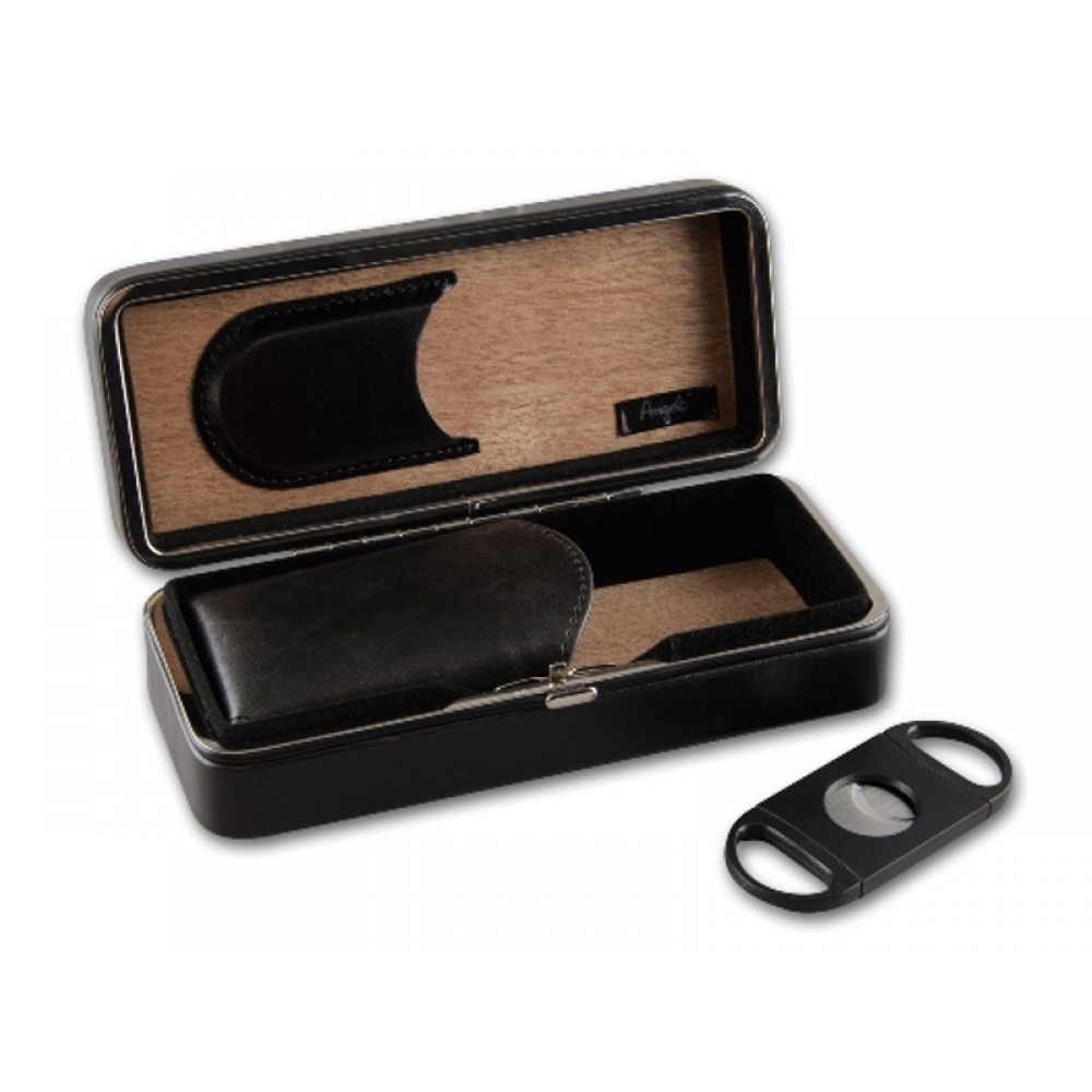 Utazó humidor - cédrusfa szivartartó doboz, fekete + szivarvágó SZETT!