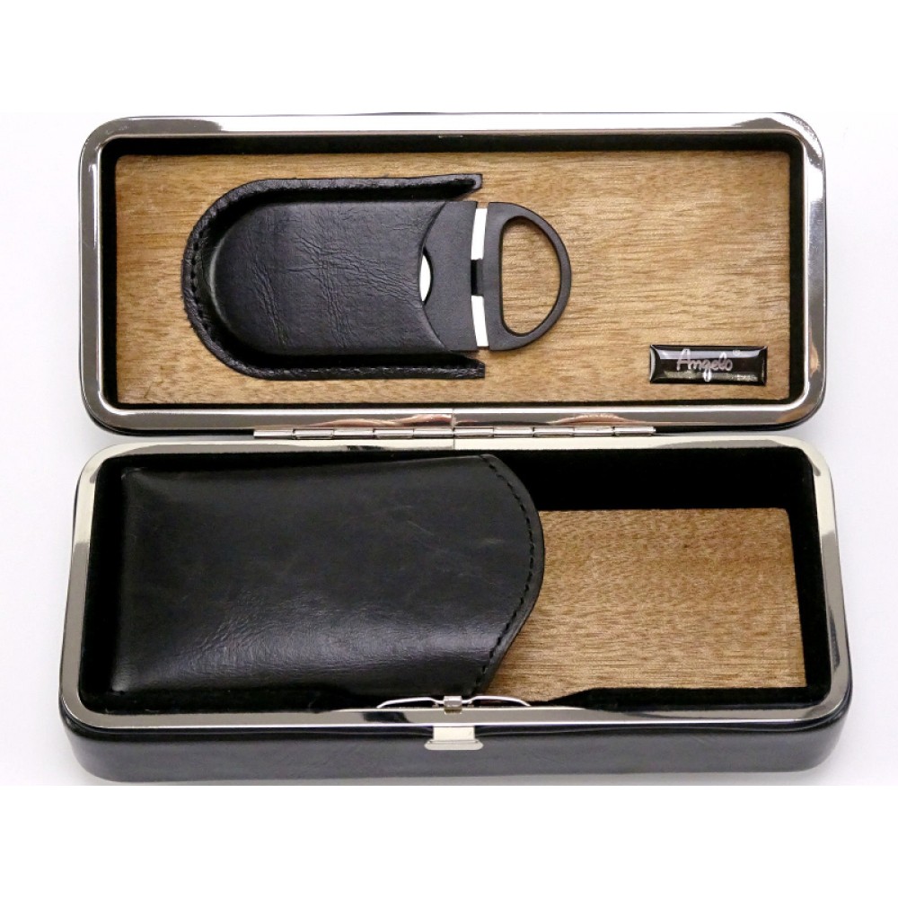 Utazó humidor - cédrusfa szivartartó doboz, fekete + szivarvágó SZETT!