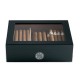 Humidor 40 szál szivar részére, cédrusfa szivardoboz üveg tetővel, párásítóval - fekete + AJÁNDÉK hygrométer