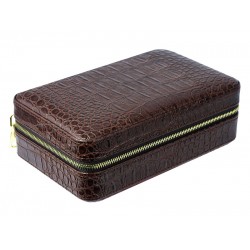Utazó humidor - cédrusfa szivartartó doboz, sötétbarna bőr, krokodil mintás (28x24cm)