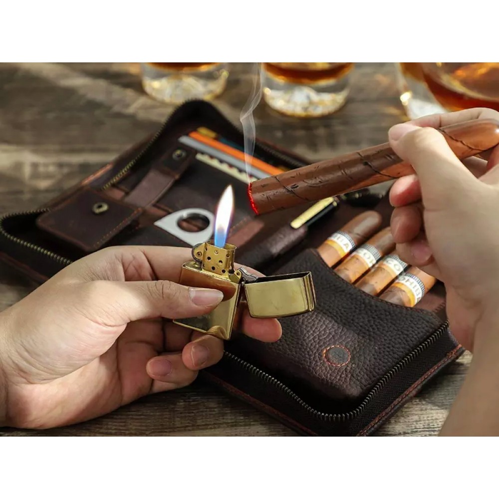 Szivartartó utazótáska 5 szivarnak - valódi bőrből, kávébarna