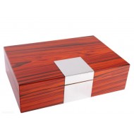 Humidor 40 szivar részére, barna színű, spanyol cédrusfa szivardoboz, ezüst dekorációval