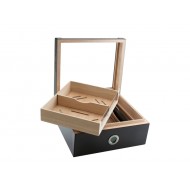 Achenty! Gasztro humidor 80 szál szivar részére, akrill tetővel, spanyol cédrusfa szivartartó doboz, párásító és hygrométer - Carbon