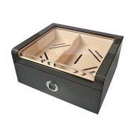 Achenty! Gasztro humidor 80 szál szivar részére, akrill tetővel, spanyol cédrusfa szivartartó doboz, párásító és hygrométer - Carbon