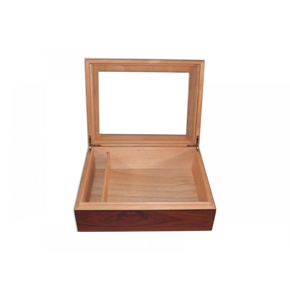 Humidor 25 szál szivar részére, cédrusfa szivar doboz, üvegtetővel, párásítóval - dió